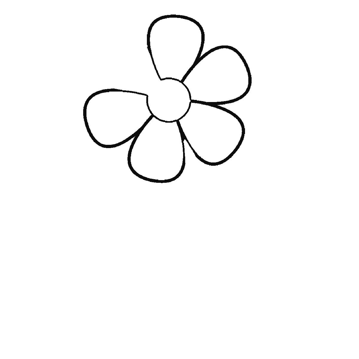 Schritt 2 von 6 — Zeichnung einer Blume, schwarze Linien auf weißem Grund