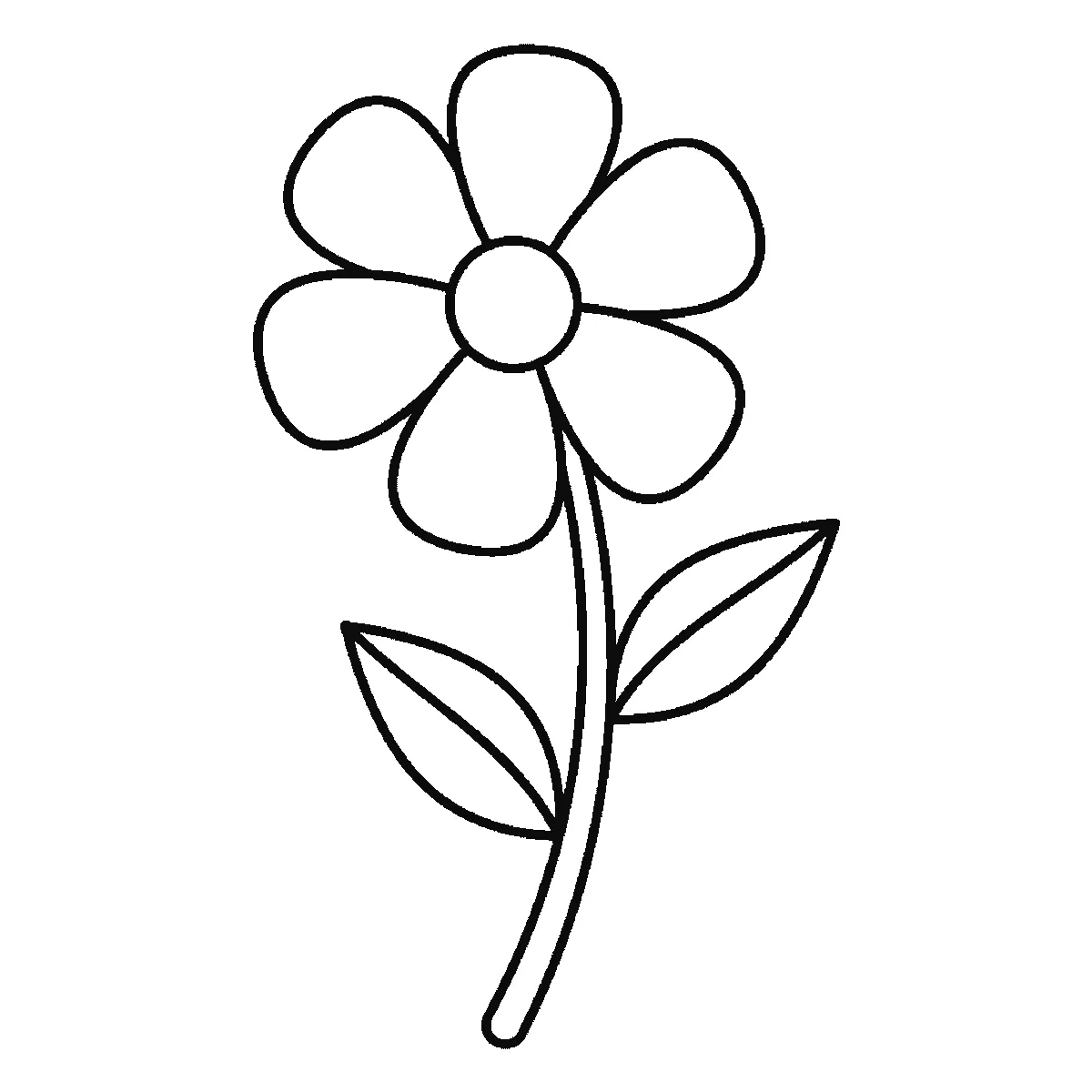 Schritt 6 von 6 — Zeichnung einer Blume, schwarze Linien auf weißem Grund