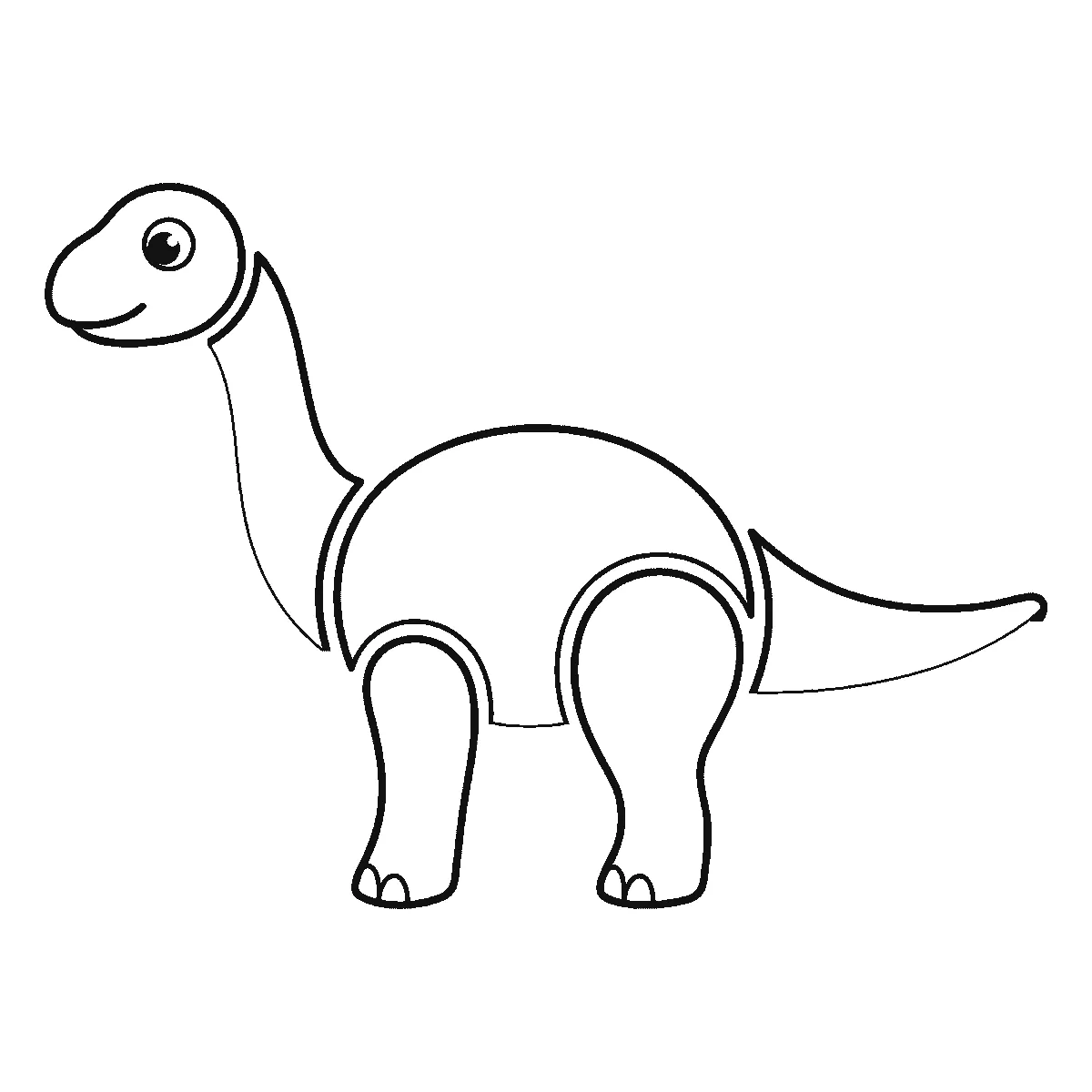 Schritt 3 von 6 — Zeichnung eines Dinosauriers, schwarze Linien auf weißem Grund