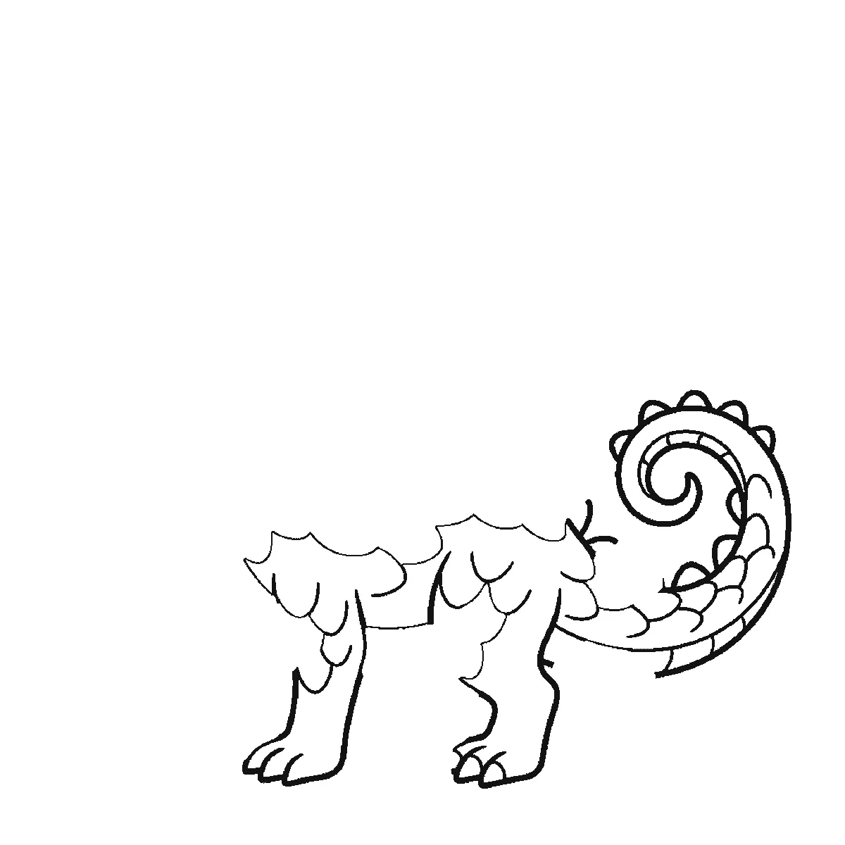 Schritt 1 von 6 — Zeichnung eines Drachen, schwarze Linien auf weißem Grund