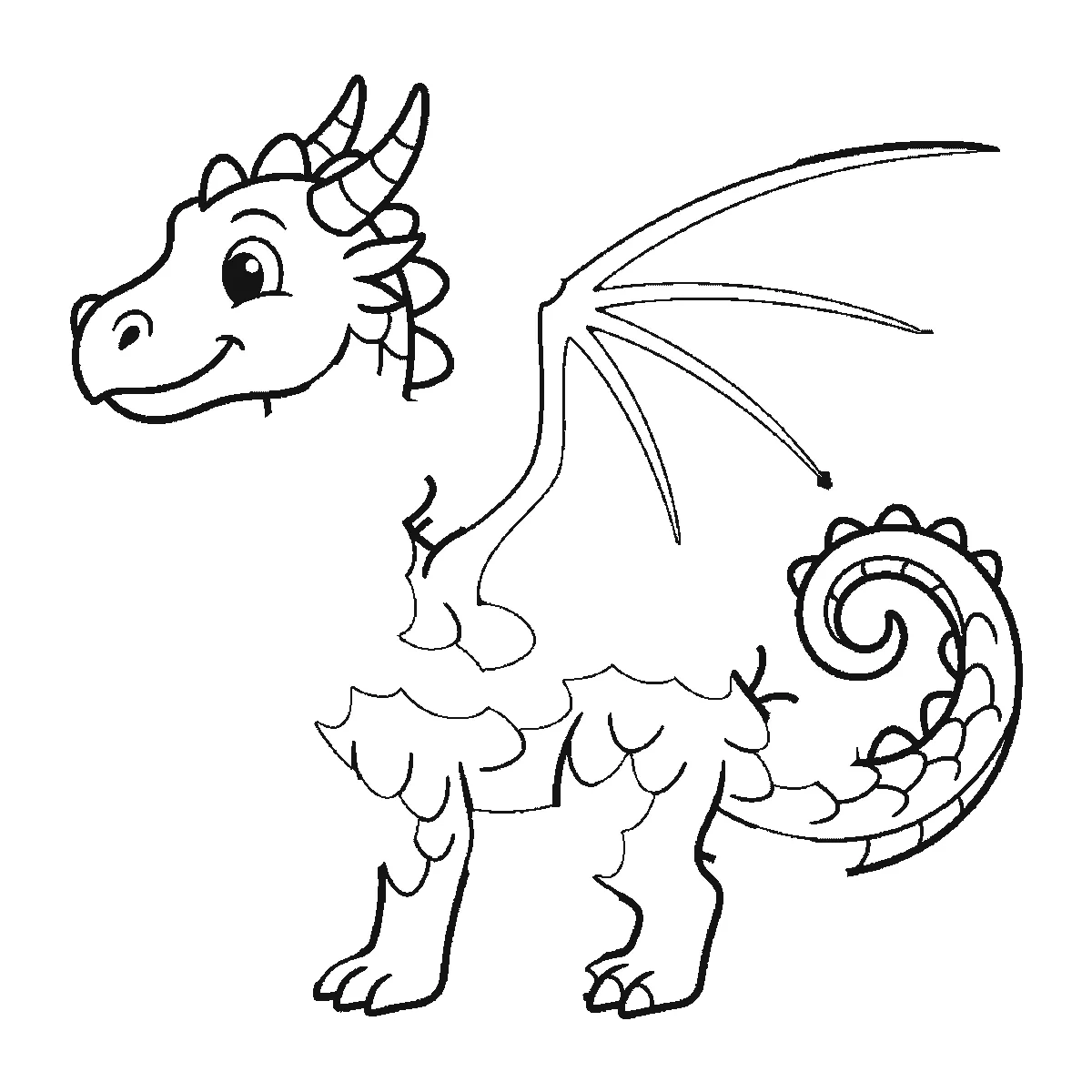 Schritt 3 von 6 — Zeichnung eines Drachen, schwarze Linien auf weißem Grund