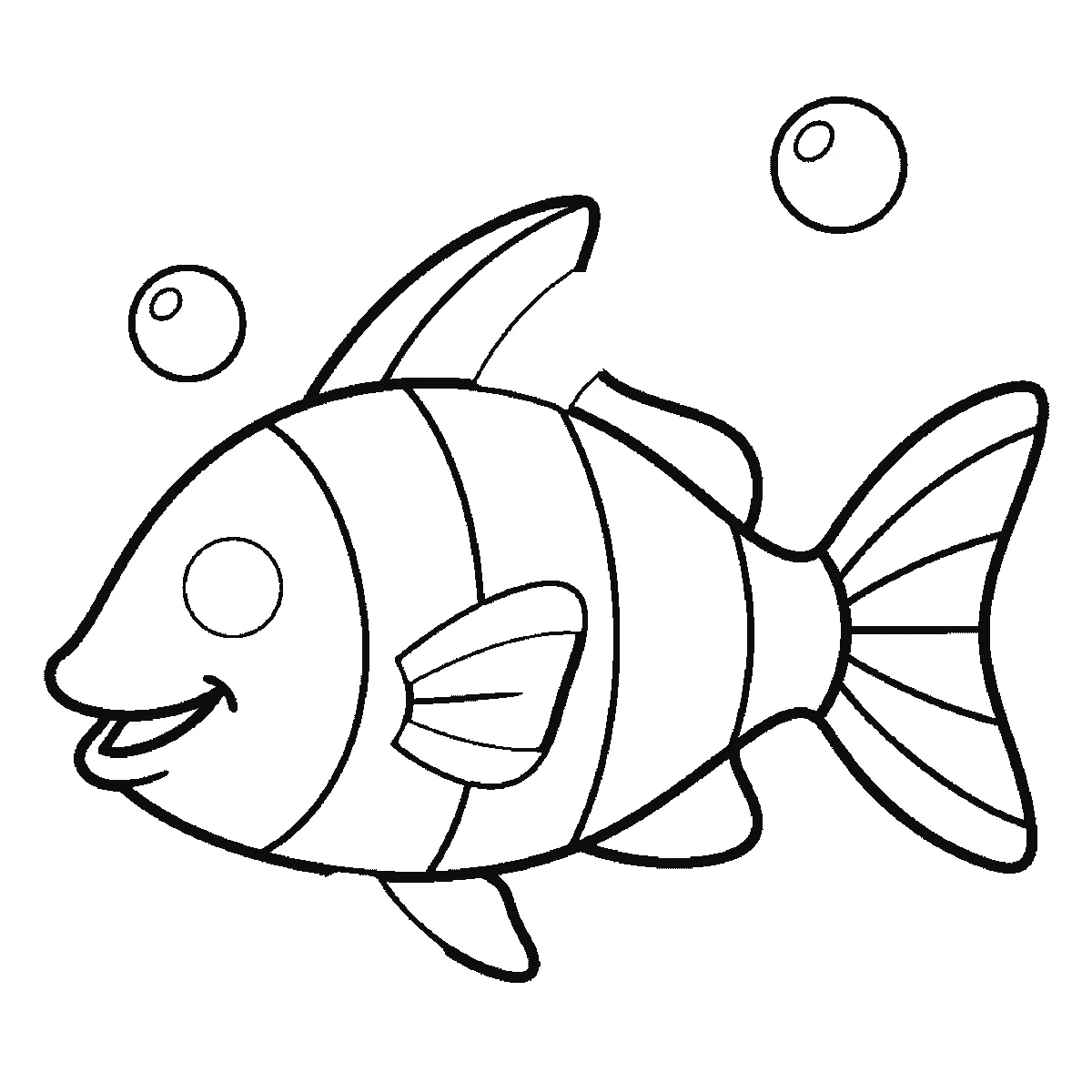 Schritt 5 von 6 — Zeichnung eines Fisches, schwarze Linien auf weißem Grund