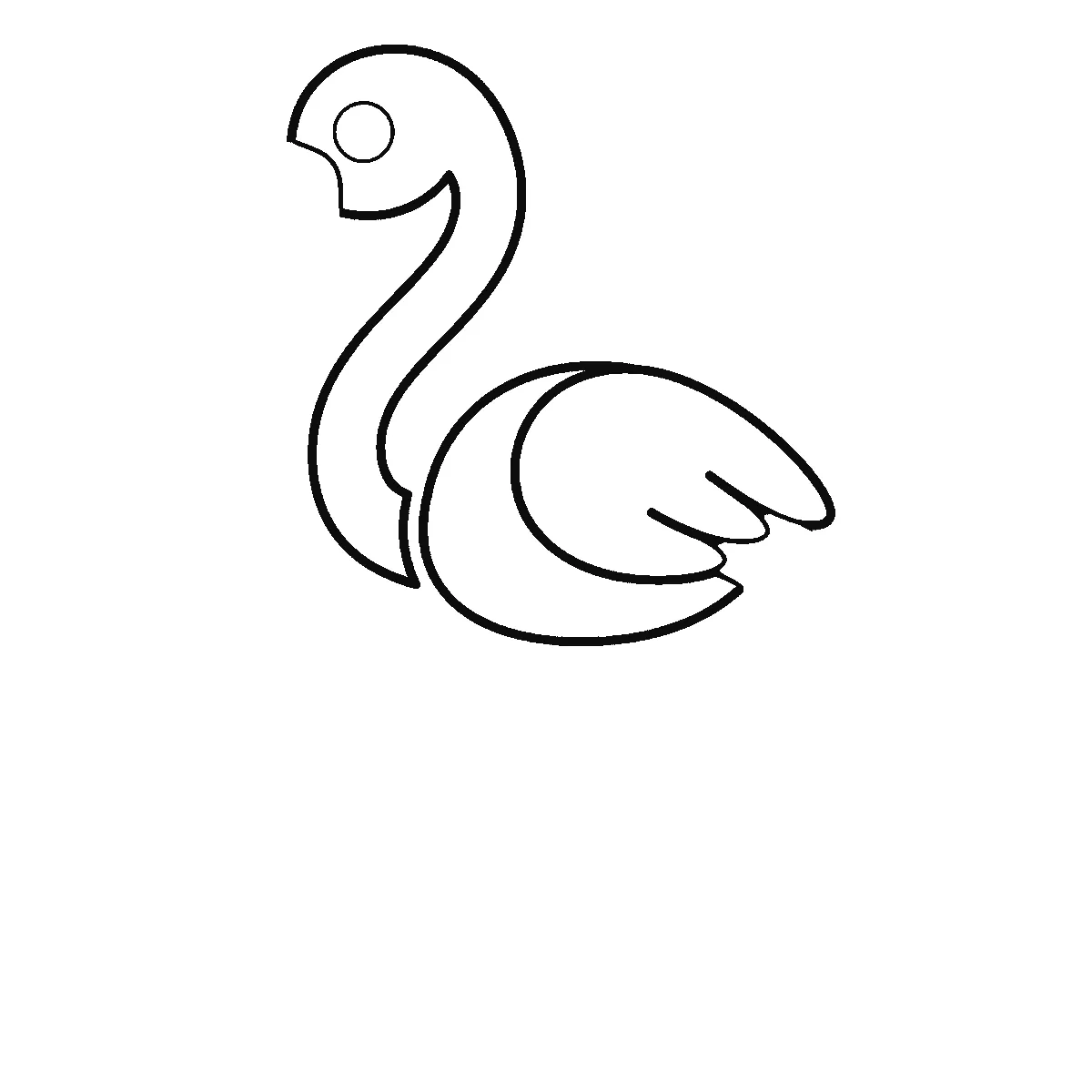 Schritt 2 von 6 — Zeichnung eines Flamingos, schwarze Linien auf weißem Grund