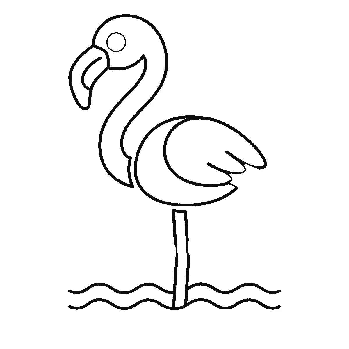 Schritt 3 von 6 — Zeichnung eines Flamingos, schwarze Linien auf weißem Grund