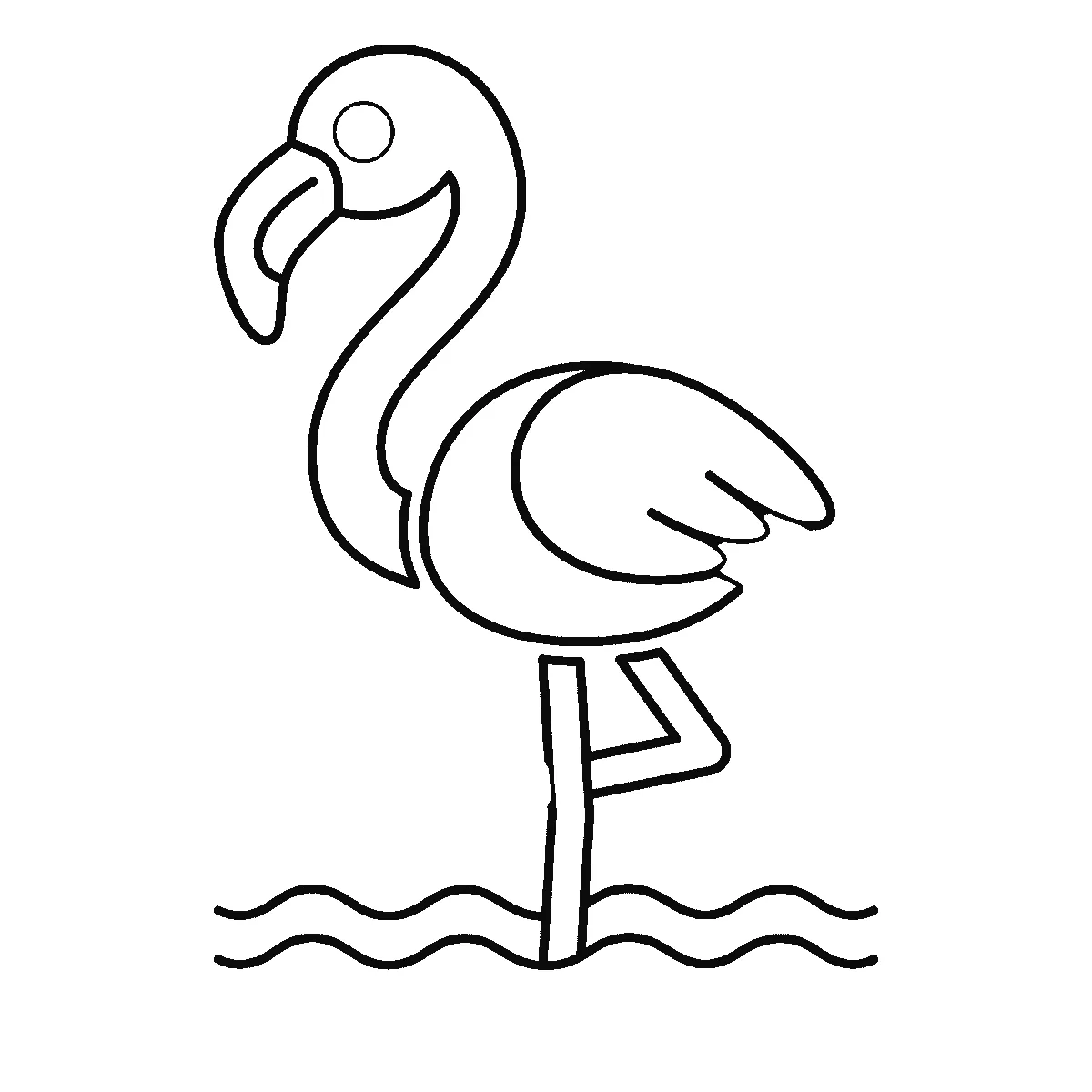 Schritt 4 von 6 — Zeichnung eines Flamingos, schwarze Linien auf weißem Grund