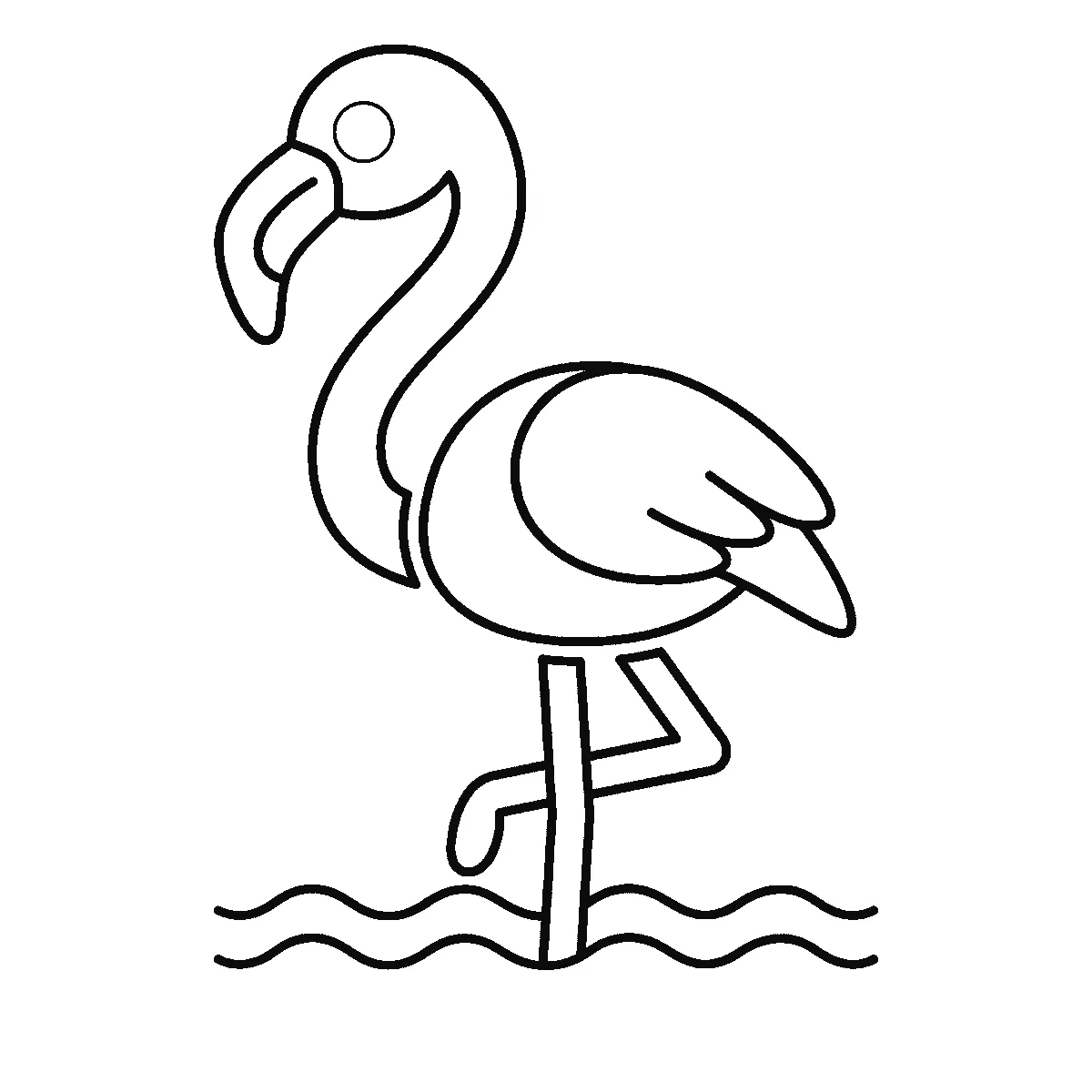 Schritt 5 von 6 — Zeichnung eines Flamingos, schwarze Linien auf weißem Grund