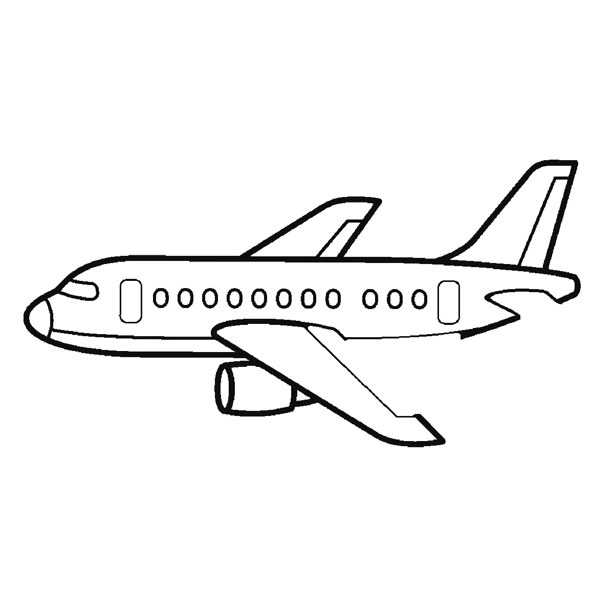 Schritt 5 von 6 — Zeichnung eines Flugzeugs, schwarze Linien auf weißem Grund