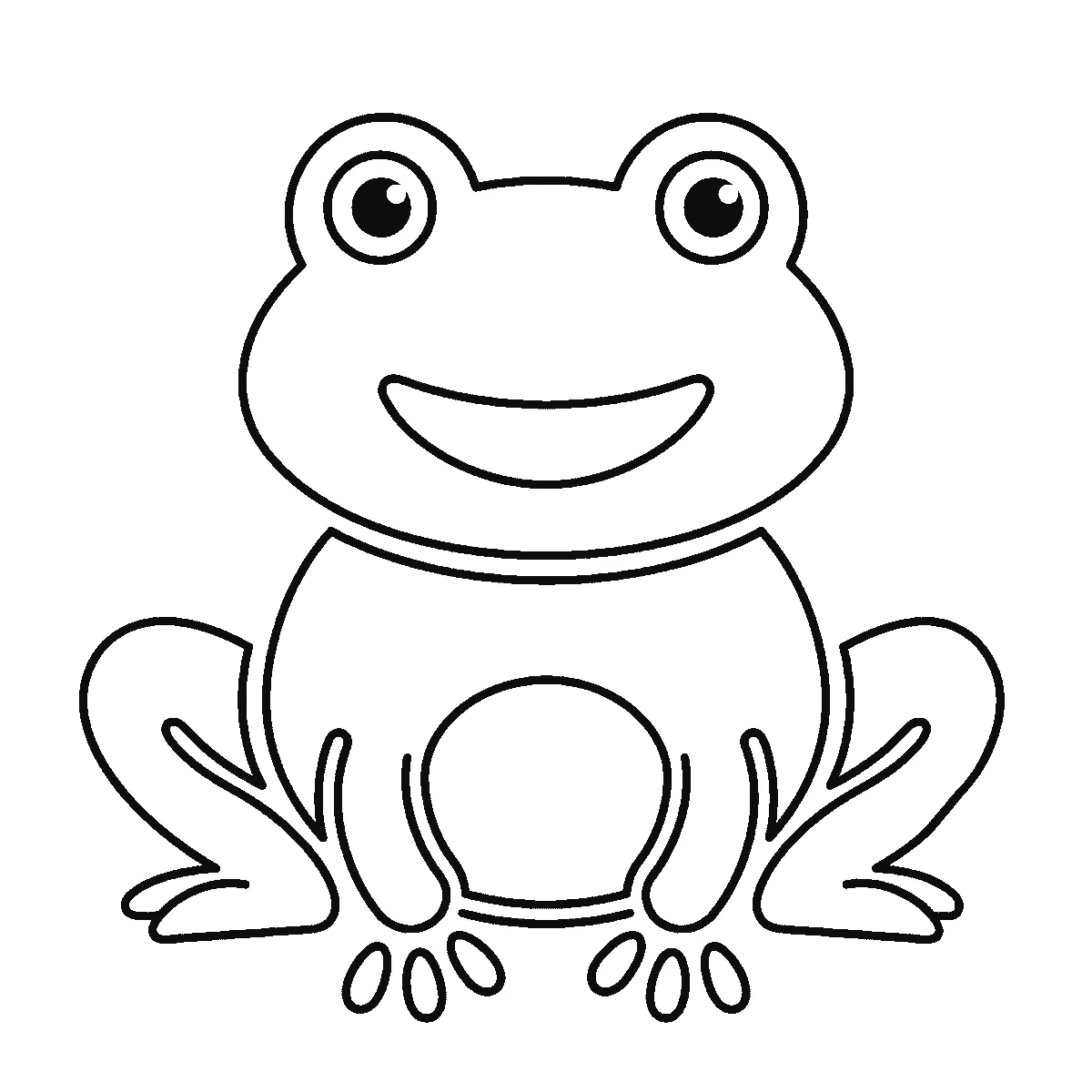 Schritt 6 von 6 — Zeichnung eines Frosches, schwarze Linien auf weißem Grund