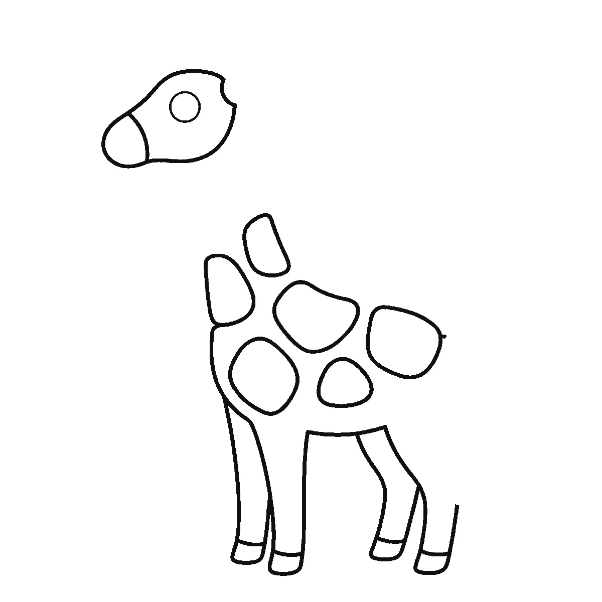 Schritt 4 von 6 — Zeichnung einer Giraffe, schwarze Linien auf weißem Grund