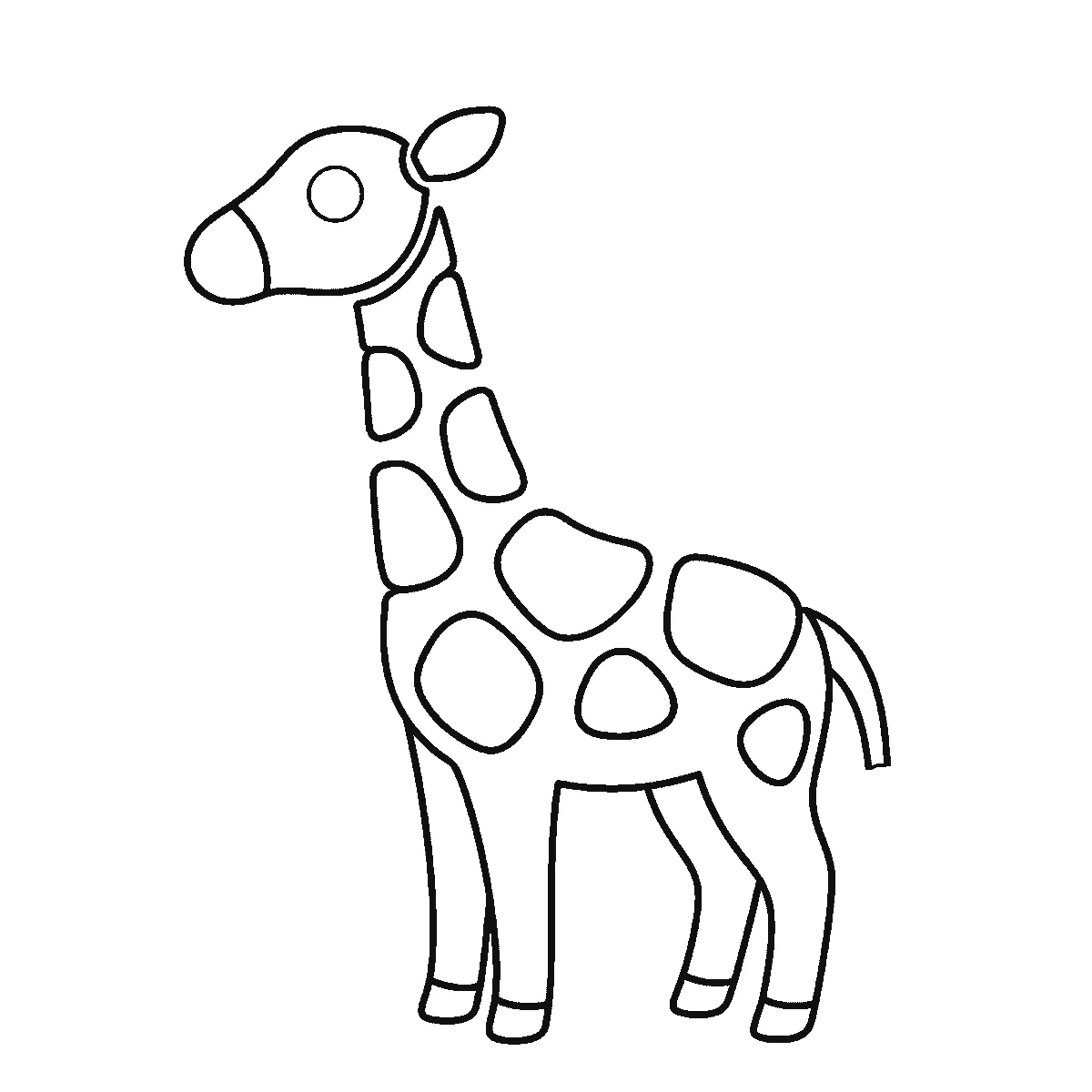 Schritt 5 von 6 — Zeichnung einer Giraffe, schwarze Linien auf weißem Grund