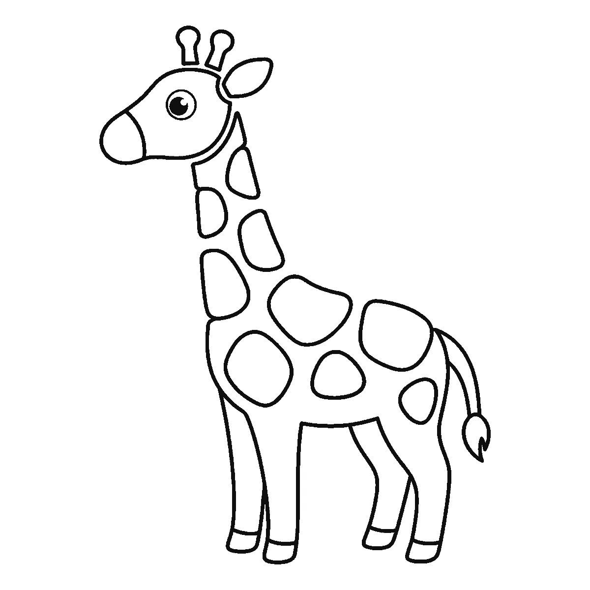 Schritt 6 von 6 — Zeichnung einer Giraffe, schwarze Linien auf weißem Grund