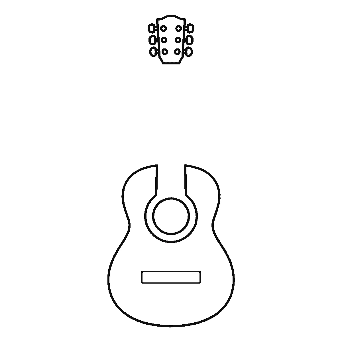 Schritt 3 von 6 — Zeichnung einer Gitarre, schwarze Linien auf weißem Grund