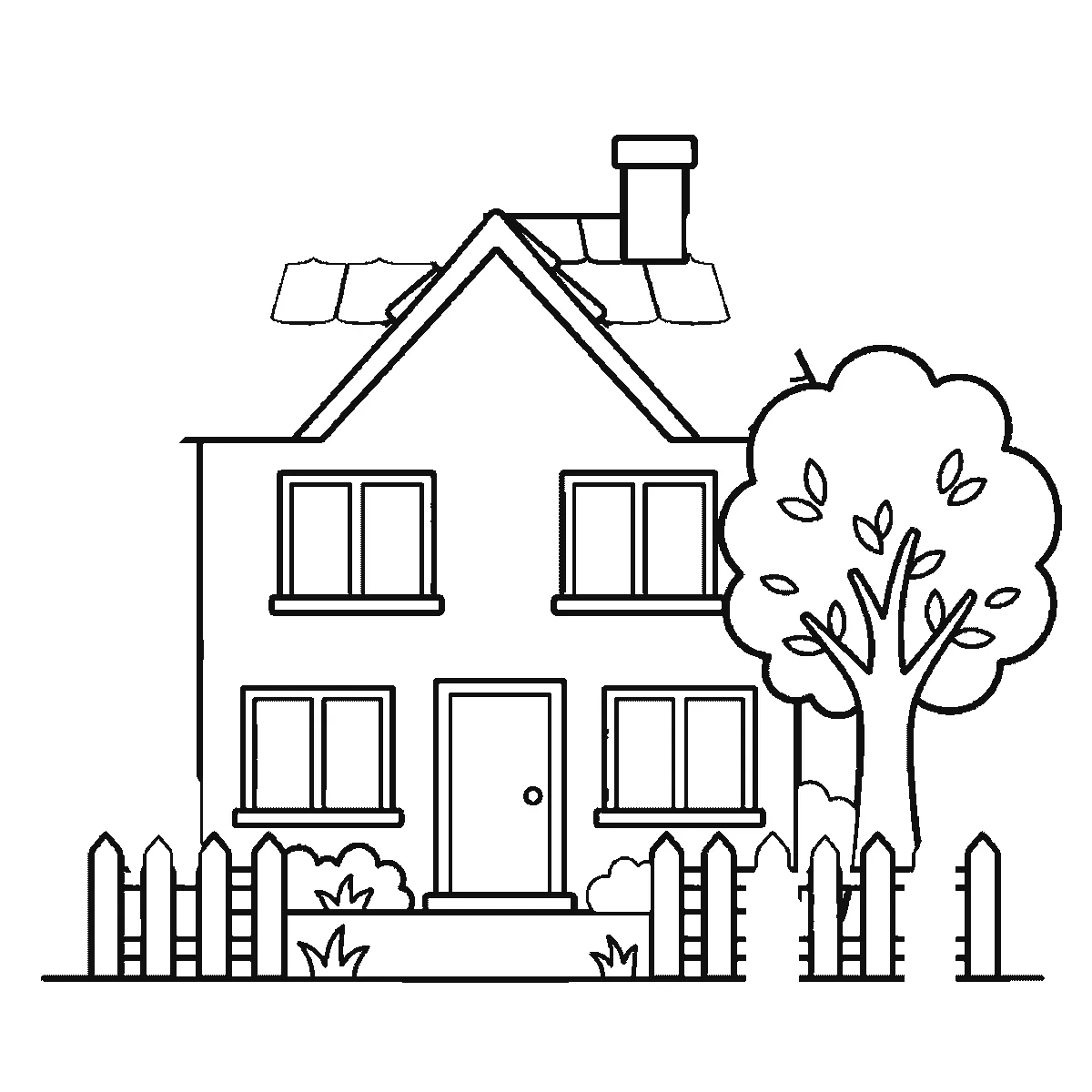 Schritt 5 von 6 — Zeichnung eines Hauses, schwarze Linien auf weißem Grund