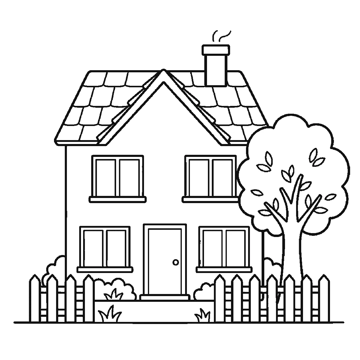 Schritt 6 von 6 — Zeichnung eines Hauses, schwarze Linien auf weißem Grund