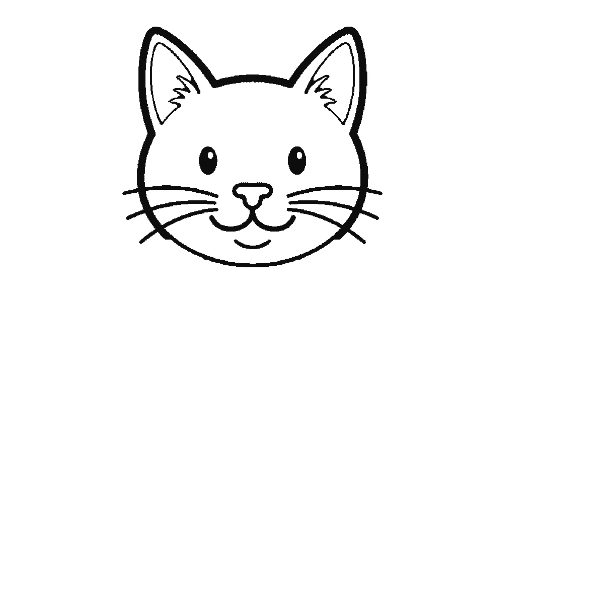 Schritt 1 von 6 — Zeichnung einer Katze, schwarze Linien auf weißem Grund