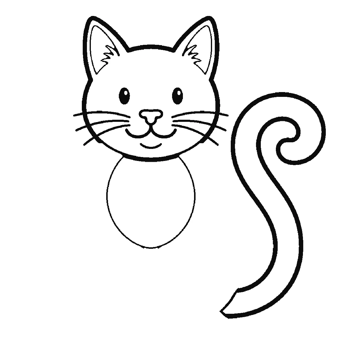 Schritt 3 von 6 — Zeichnung einer Katze, schwarze Linien auf weißem Grund
