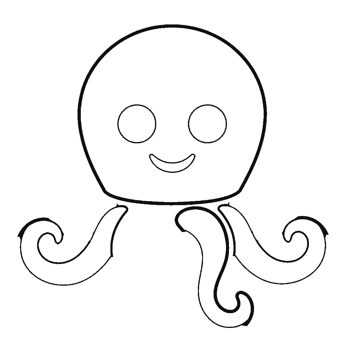 Schritt 2 von 6 — Zeichnung eines Kraken, schwarze Linien auf weißem Grund