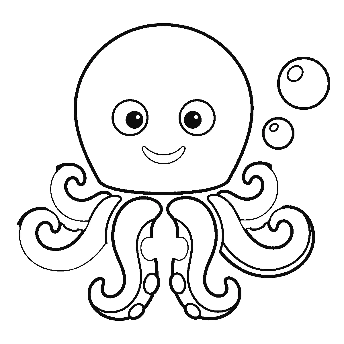 Schritt 5 von 6 — Zeichnung eines Kraken, schwarze Linien auf weißem Grund