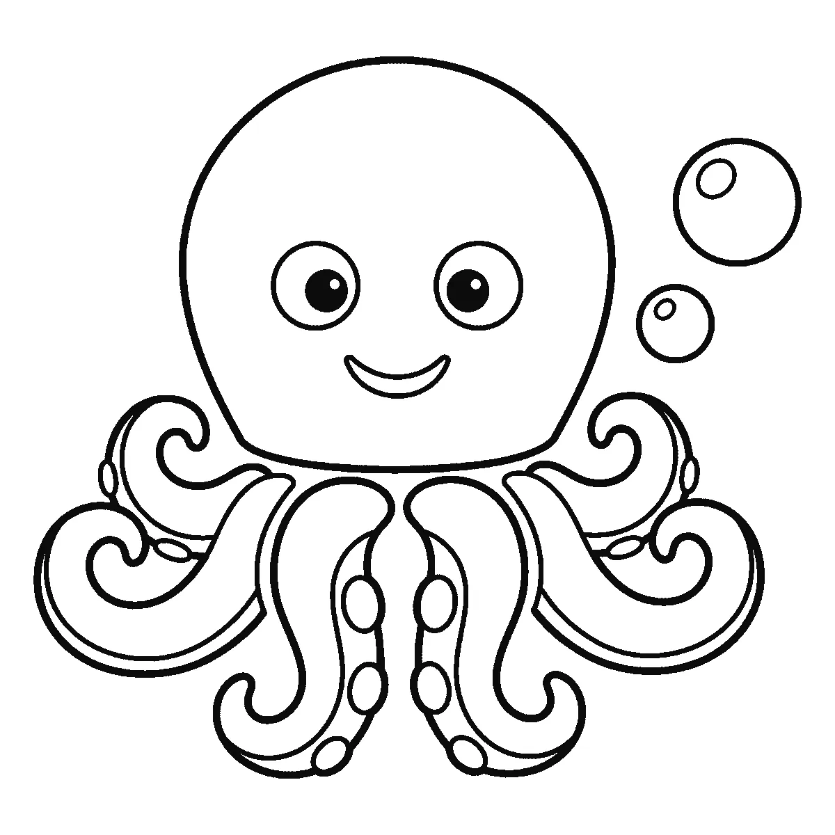 Schritt 6 von 6 — Zeichnung eines Kraken, schwarze Linien auf weißem Grund