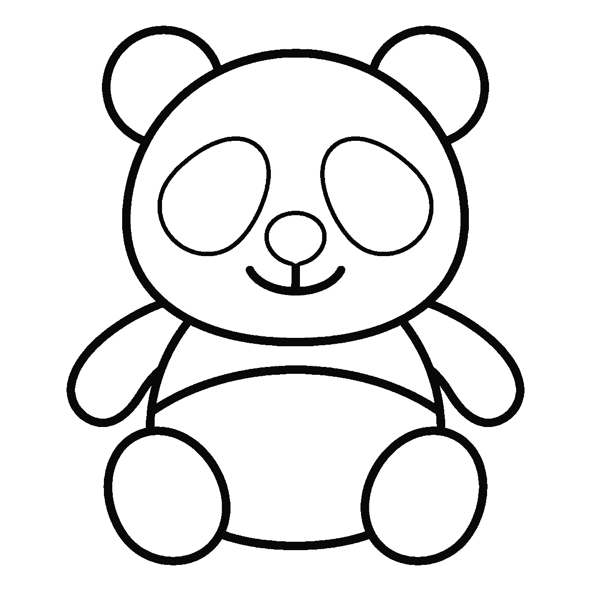 Schritt 5 von 6 — Zeichnung eines Pandas, schwarze Linien auf weißem Grund