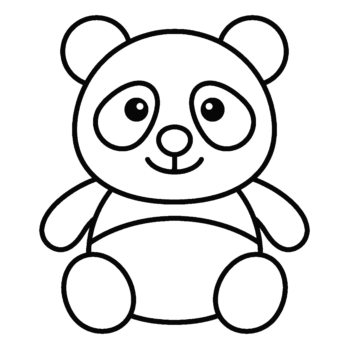 Schritt 6 von 6 — Zeichnung eines Pandas, schwarze Linien auf weißem Grund