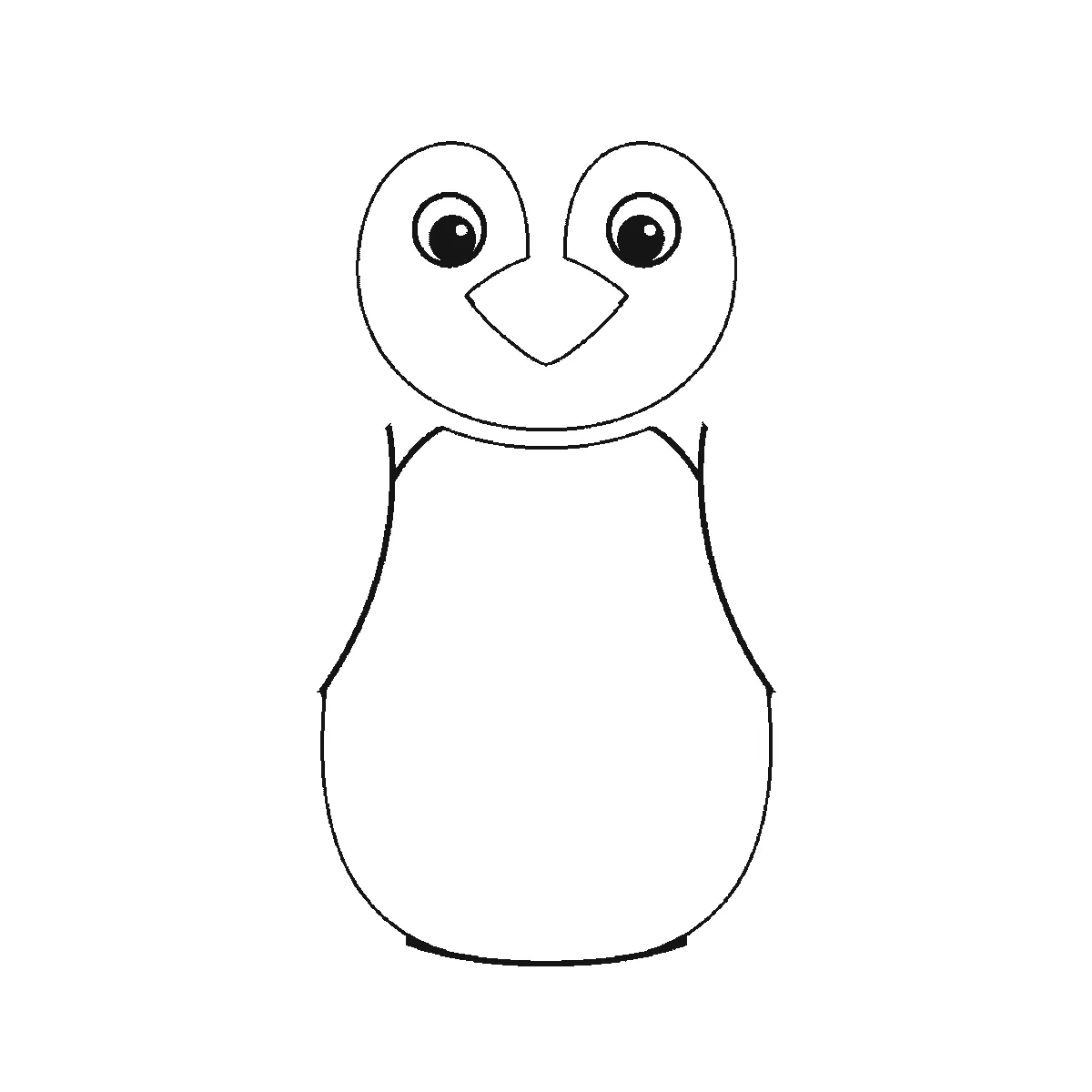 Schritt 1 von 6 — Zeichnung eines Pinguins, schwarze Linien auf weißem Grund
