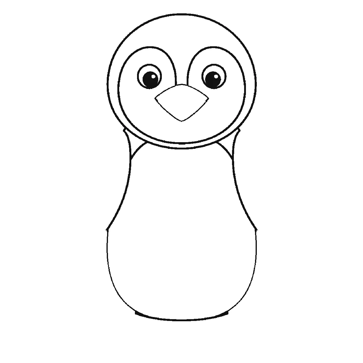 Schritt 2 von 6 — Zeichnung eines Pinguins, schwarze Linien auf weißem Grund