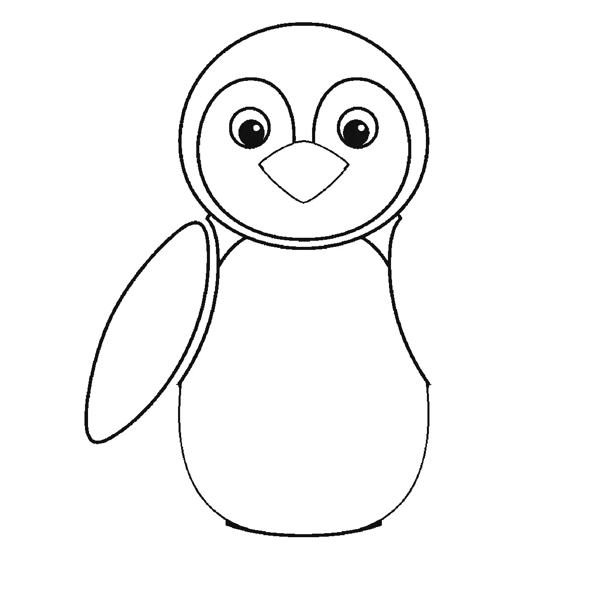 Schritt 3 von 6 — Zeichnung eines Pinguins, schwarze Linien auf weißem Grund