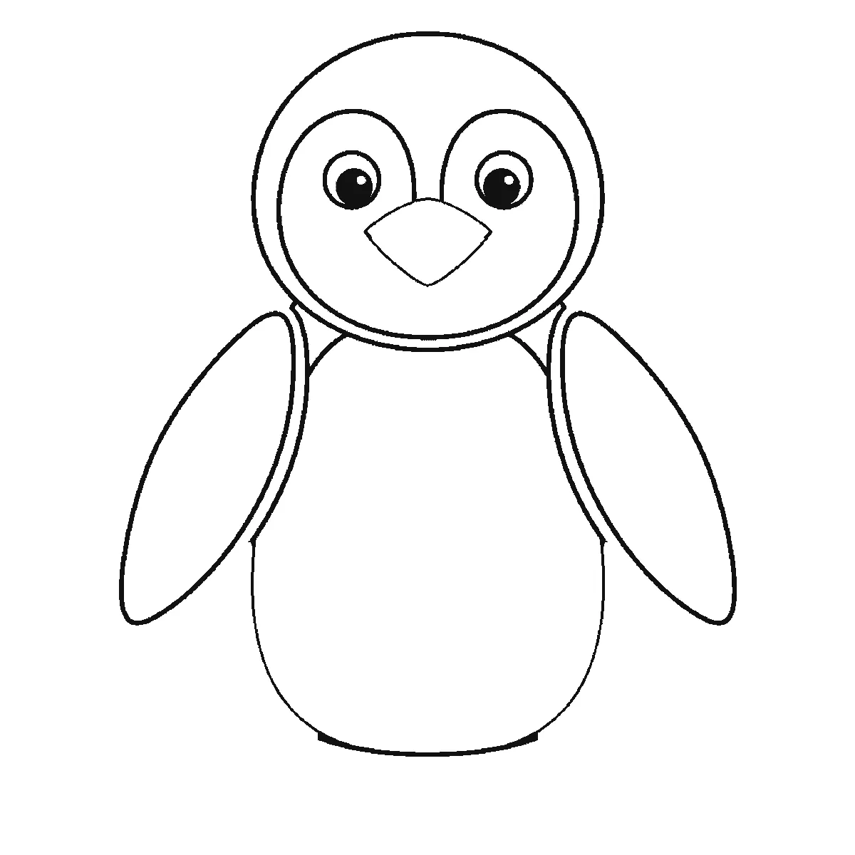 Schritt 4 von 6 — Zeichnung eines Pinguins, schwarze Linien auf weißem Grund