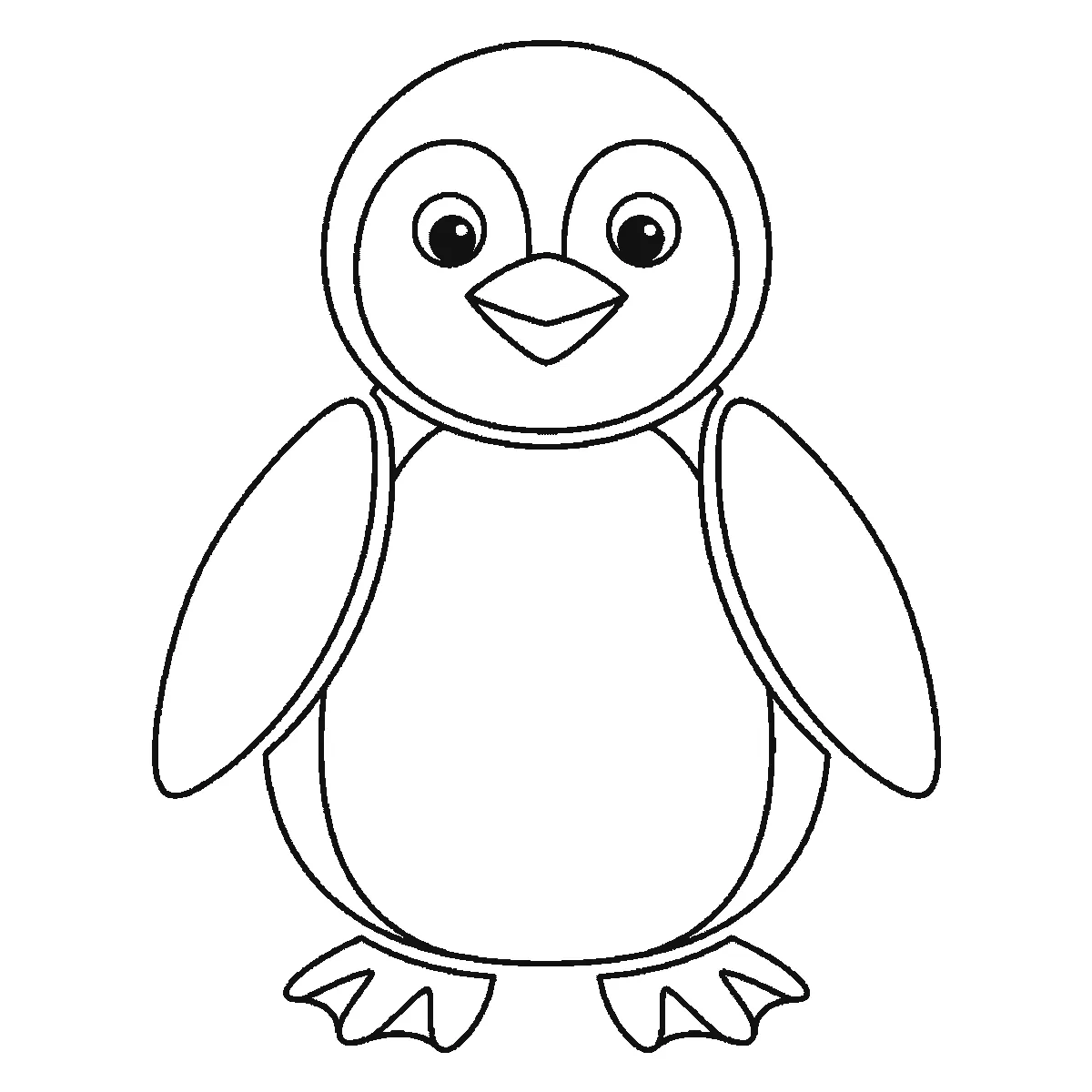 Schritt 6 von 6 — Zeichnung eines Pinguins, schwarze Linien auf weißem Grund