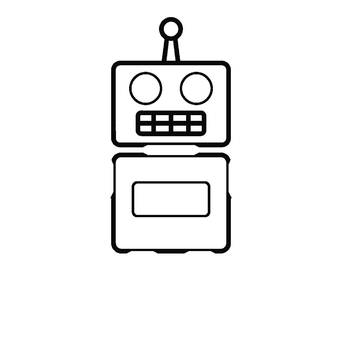 Schritt 1 von 6 — Zeichnung eines Roboters, schwarze Linien auf weißem Grund