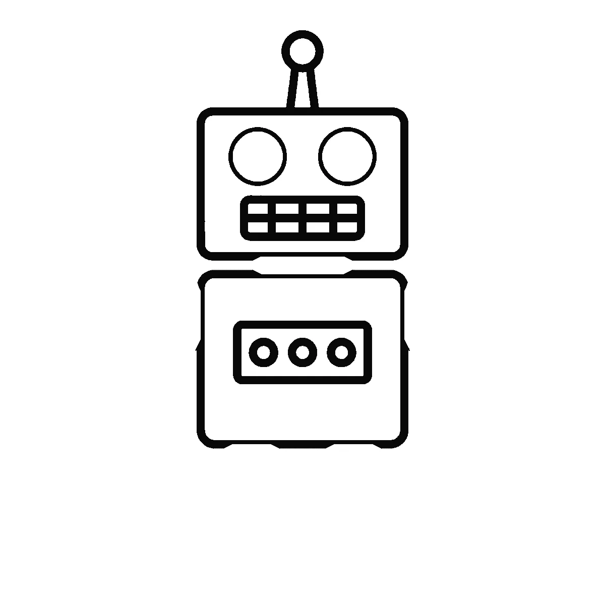 Schritt 2 von 6 — Zeichnung eines Roboters, schwarze Linien auf weißem Grund