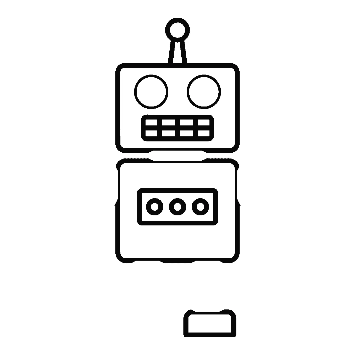 Schritt 3 von 6 — Zeichnung eines Roboters, schwarze Linien auf weißem Grund