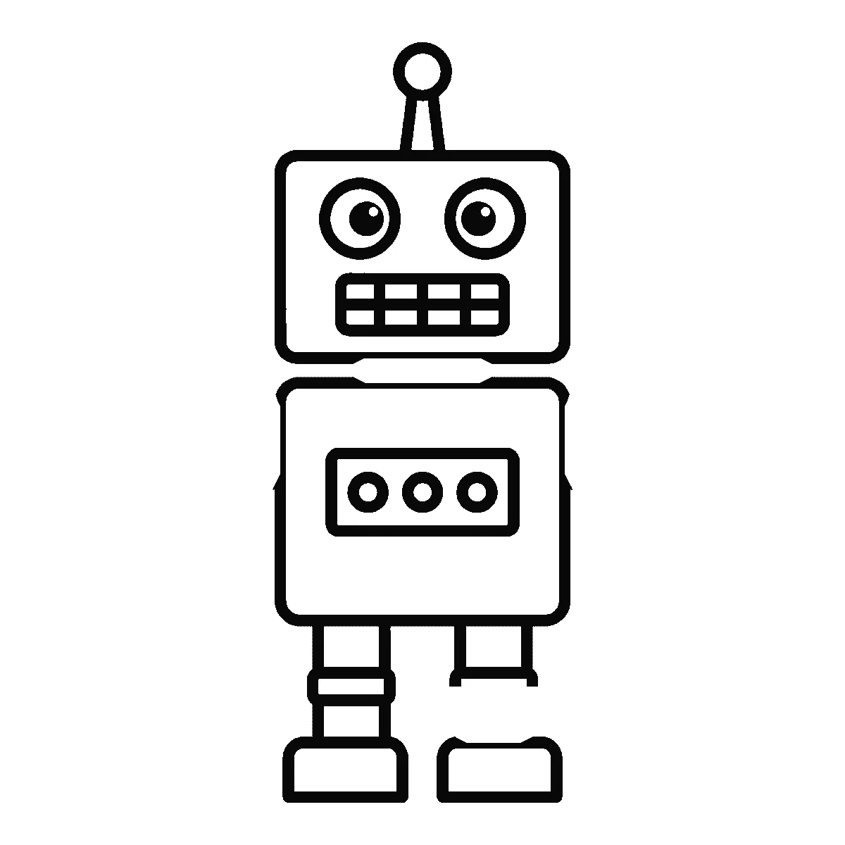 Schritt 4 von 6 — Zeichnung eines Roboters, schwarze Linien auf weißem Grund