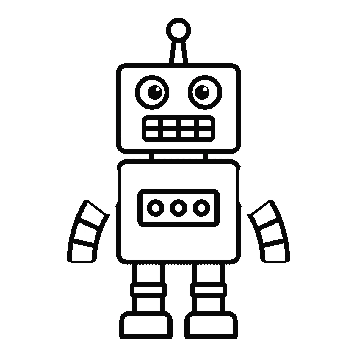 Schritt 5 von 6 — Zeichnung eines Roboters, schwarze Linien auf weißem Grund
