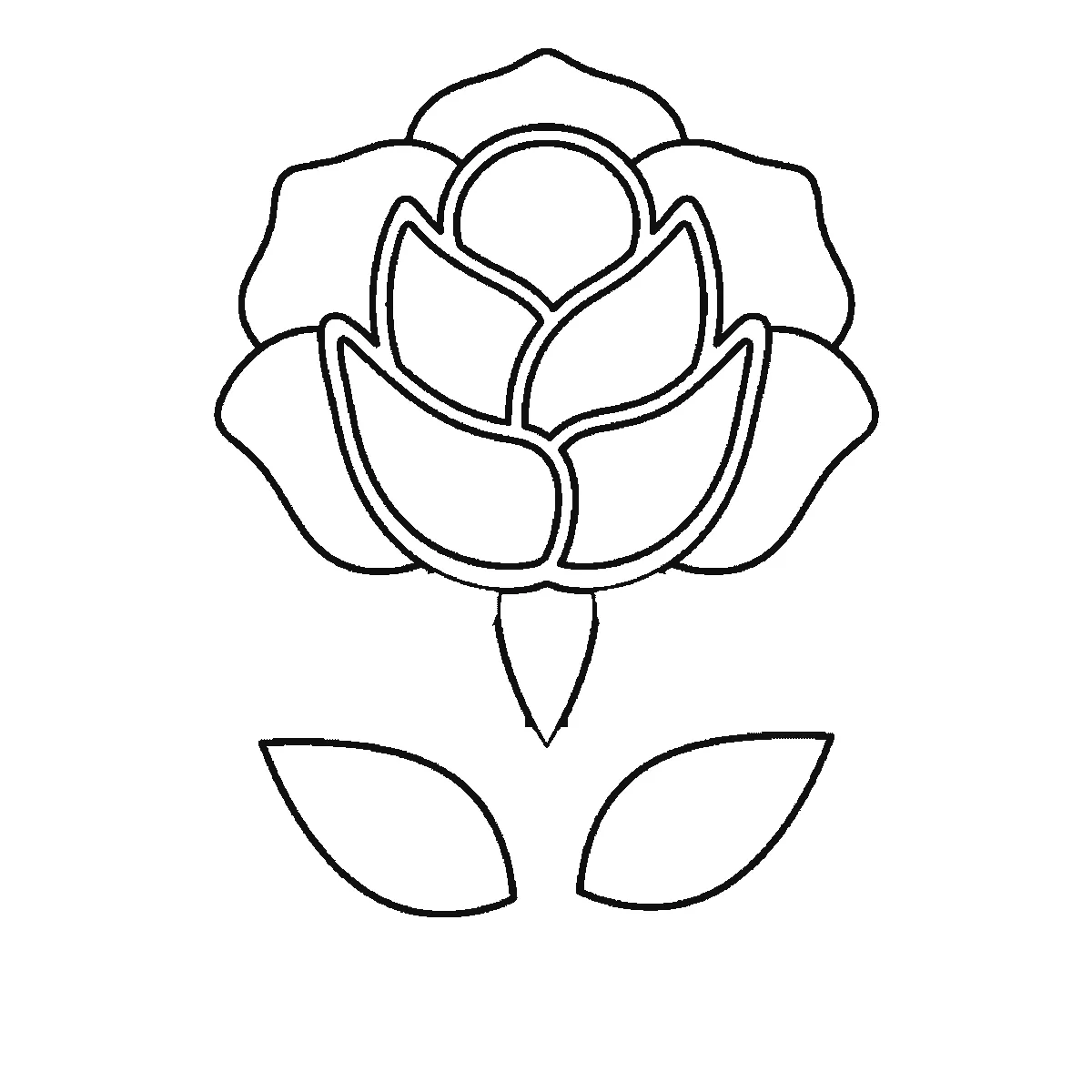 Schritt 5 von 6 — Zeichnung einer Rose, schwarze Linien auf weißem Grund
