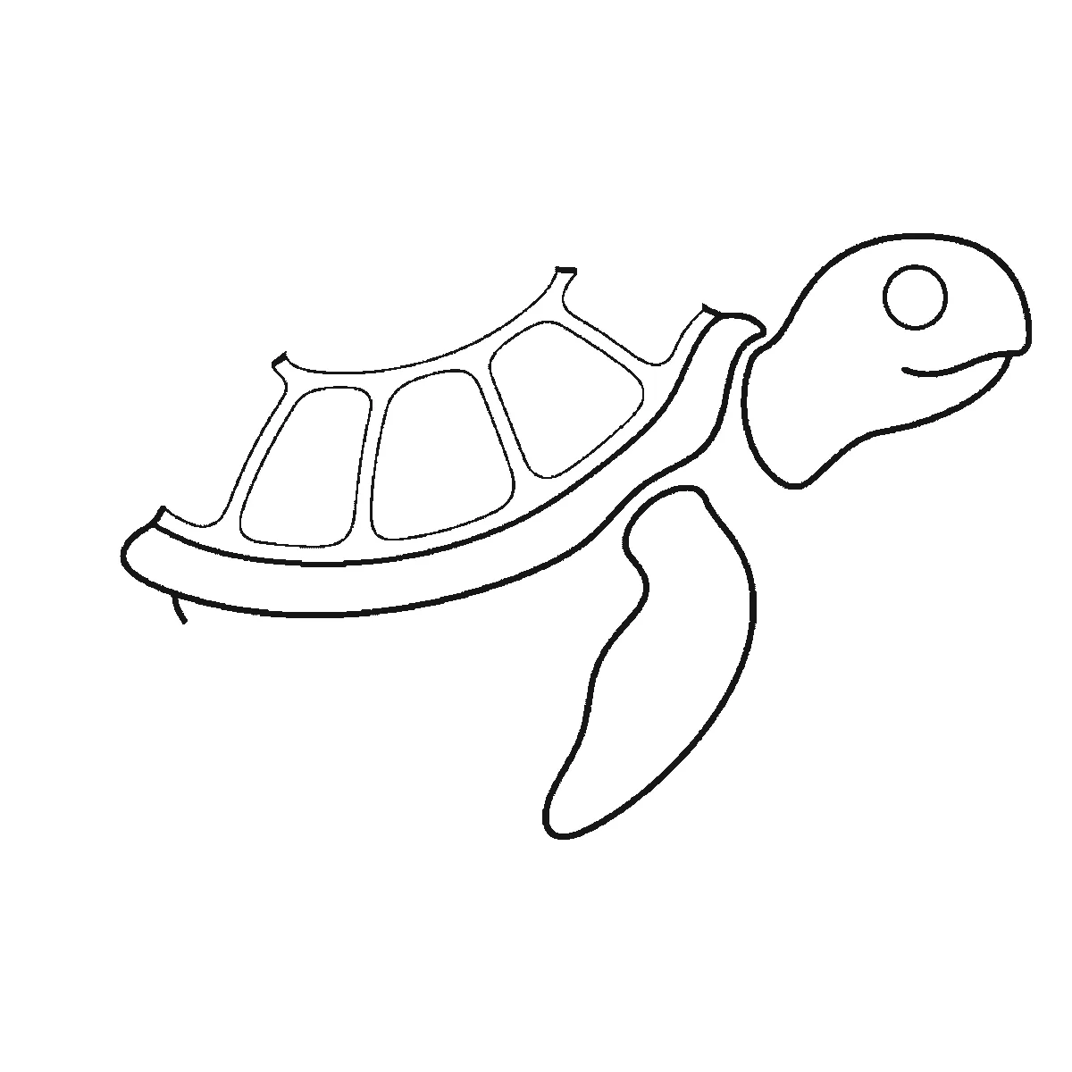 Schritt 3 von 6 — Zeichnung einer Schildkröte, schwarze Linien auf weißem Grund