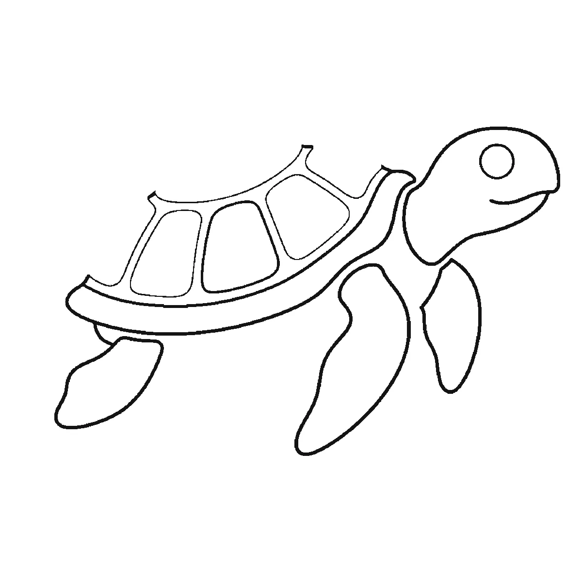 Schritt 4 von 6 — Zeichnung einer Schildkröte, schwarze Linien auf weißem Grund