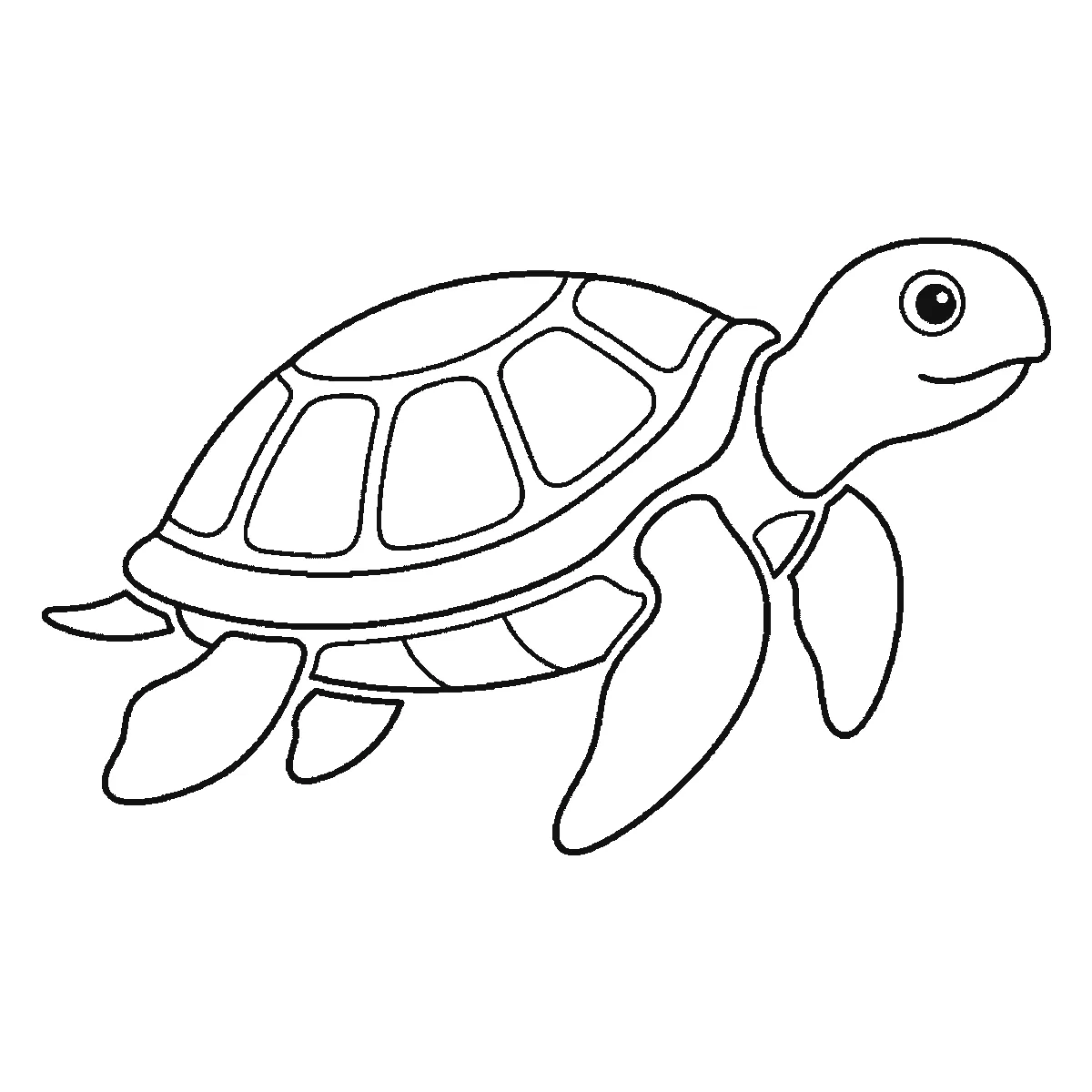 Schritt 6 von 6 — Zeichnung einer Schildkröte, schwarze Linien auf weißem Grund