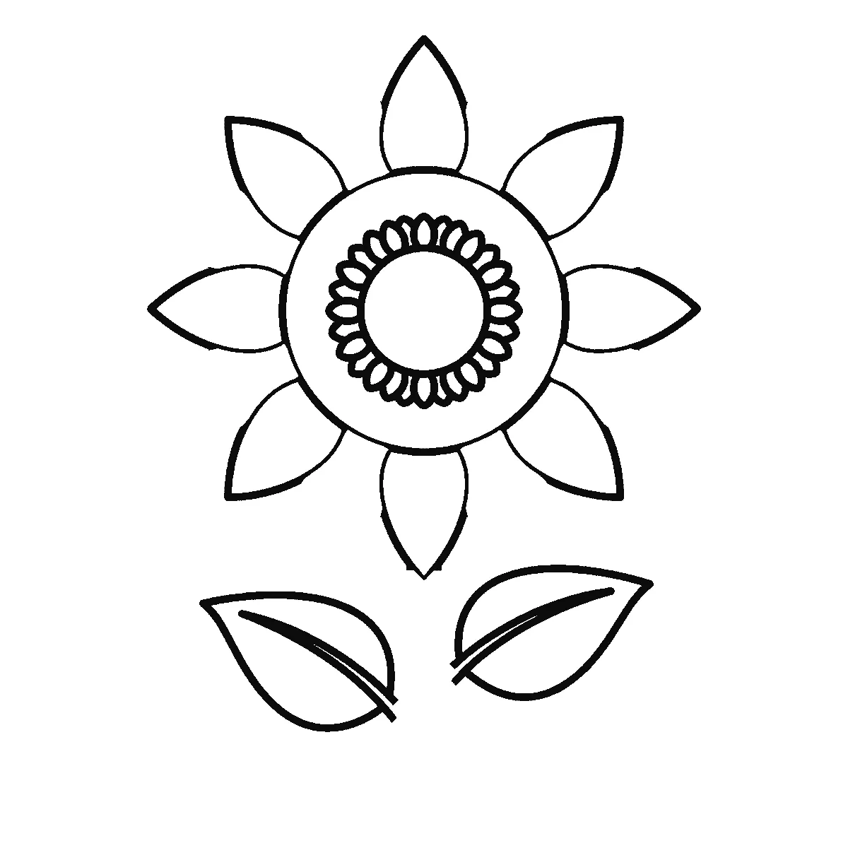 Schritt 4 von 6 — Zeichnung einer Sonnenblume, schwarze Linien auf weißem Grund