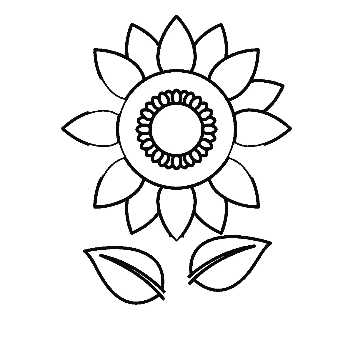 Schritt 5 von 6 — Zeichnung einer Sonnenblume, schwarze Linien auf weißem Grund