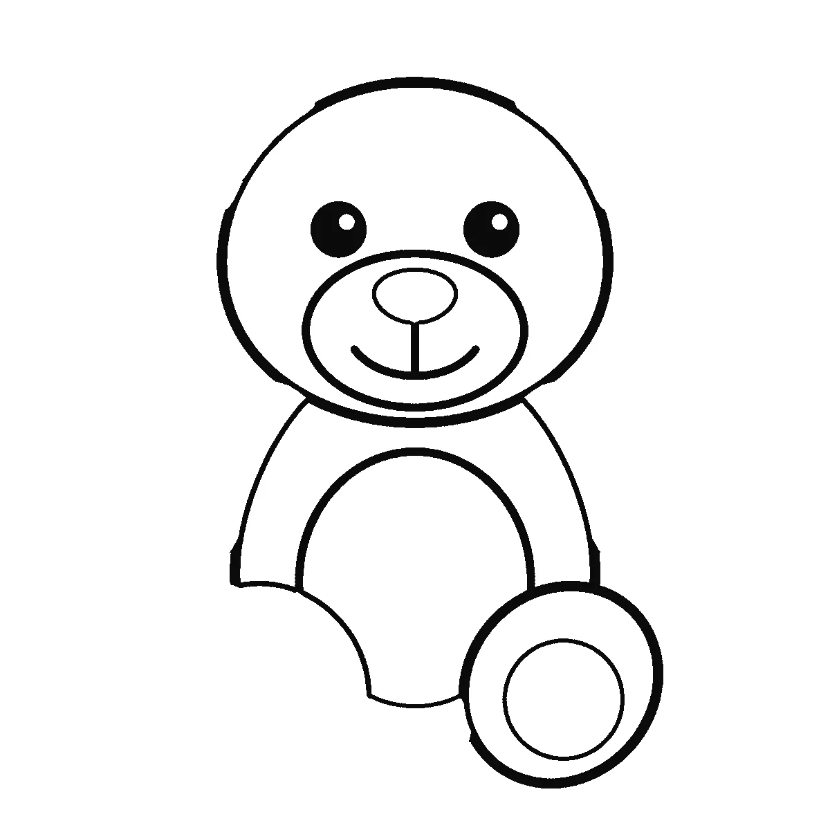 Schritt 3 von 6 — Zeichnung eines Teddybären, schwarze Linien auf weißem Grund