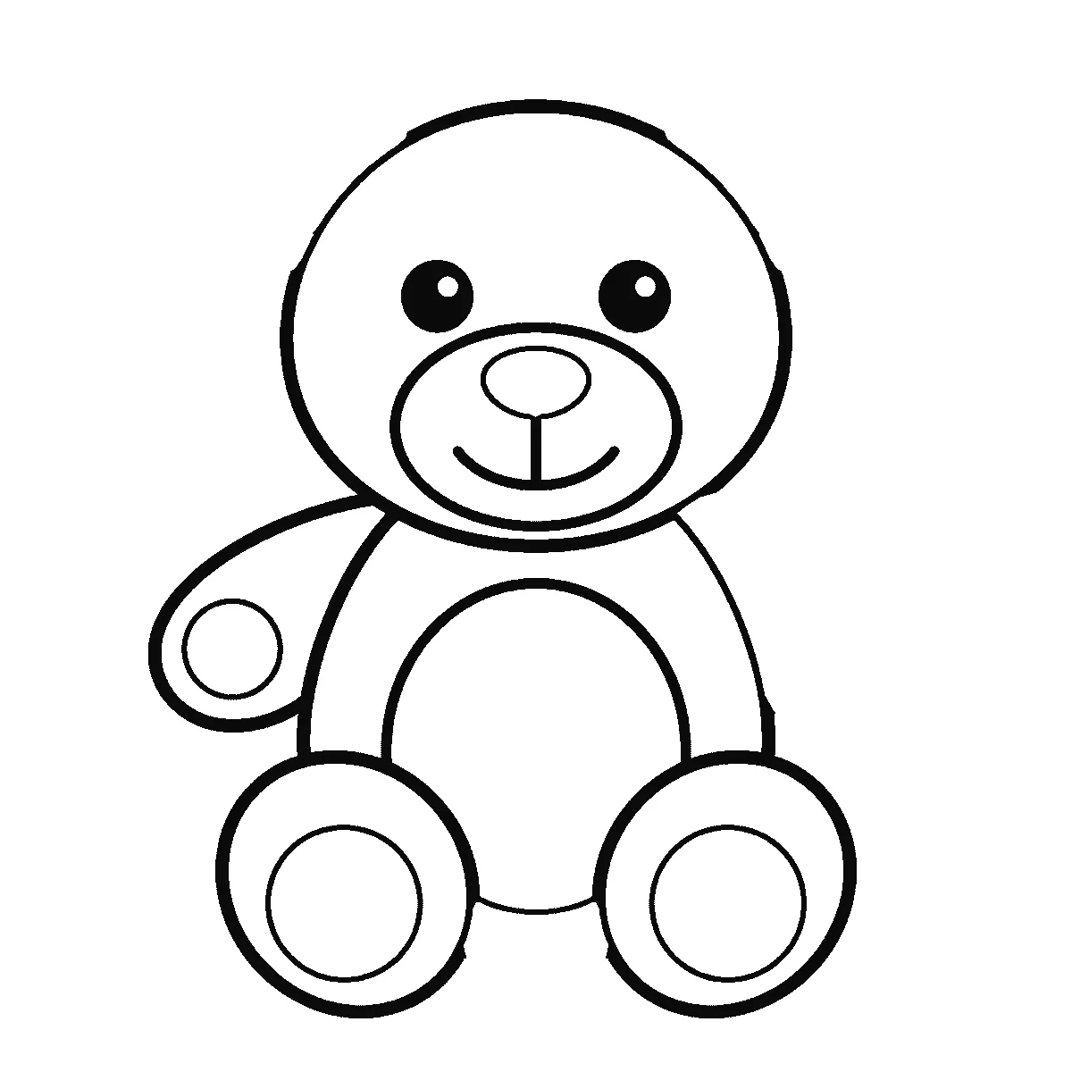 Schritt 4 von 6 — Zeichnung eines Teddybären, schwarze Linien auf weißem Grund