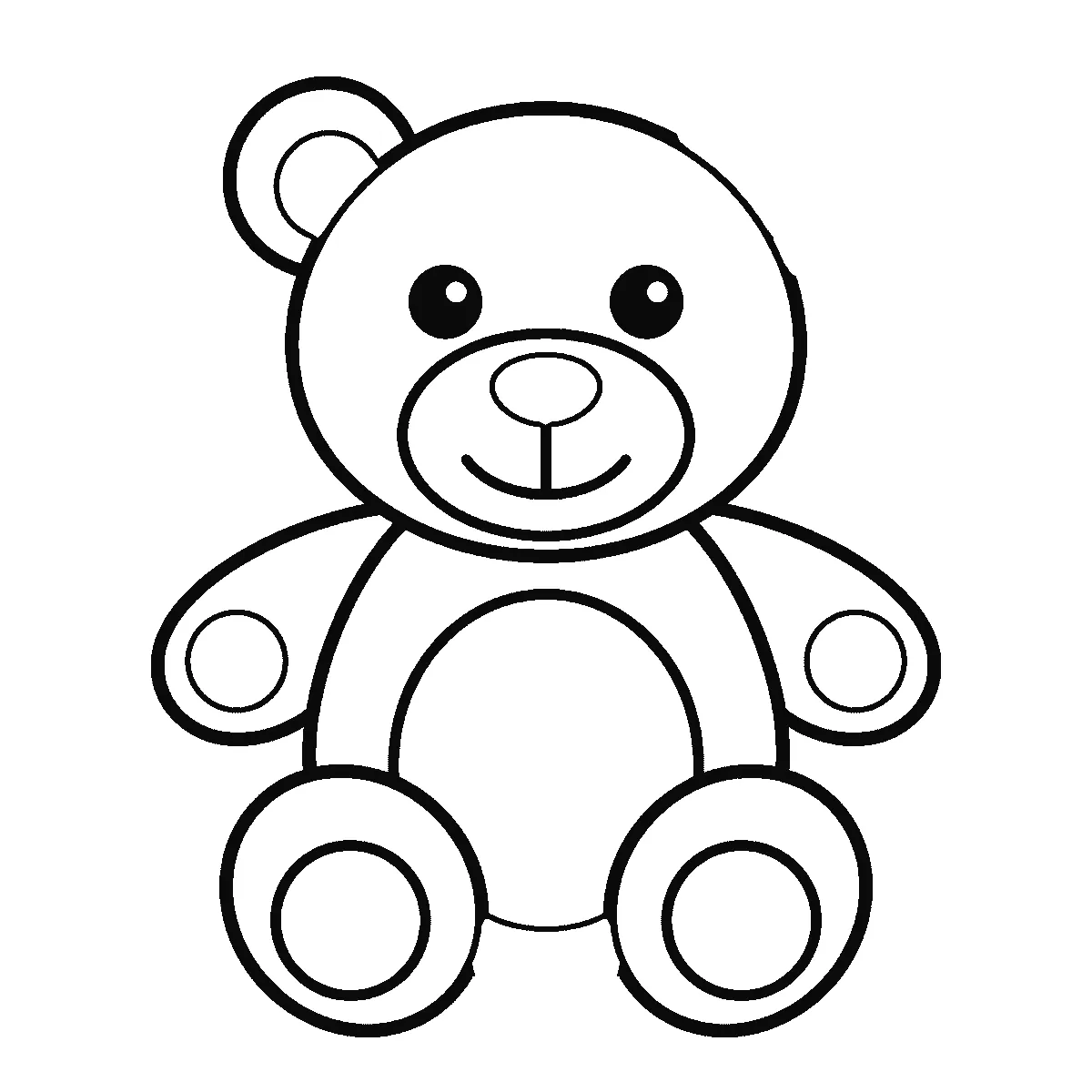 Schritt 5 von 6 — Zeichnung eines Teddybären, schwarze Linien auf weißem Grund