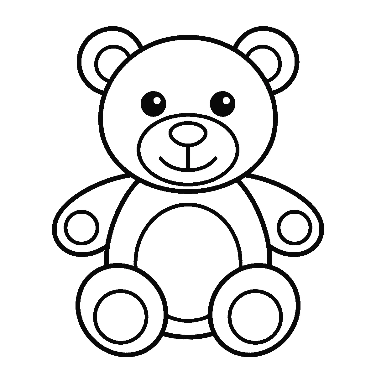 Schritt 6 von 6 — Zeichnung eines Teddybären, schwarze Linien auf weißem Grund