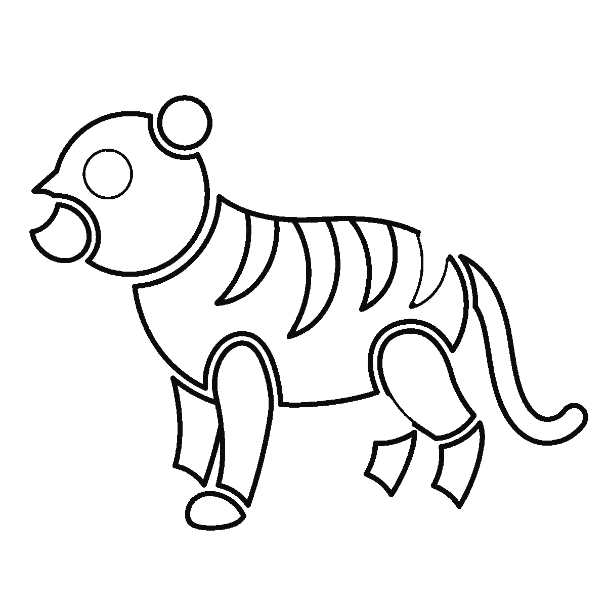 Schritt 5 von 6 — Zeichnung eines Tigers, schwarze Linien auf weißem Grund