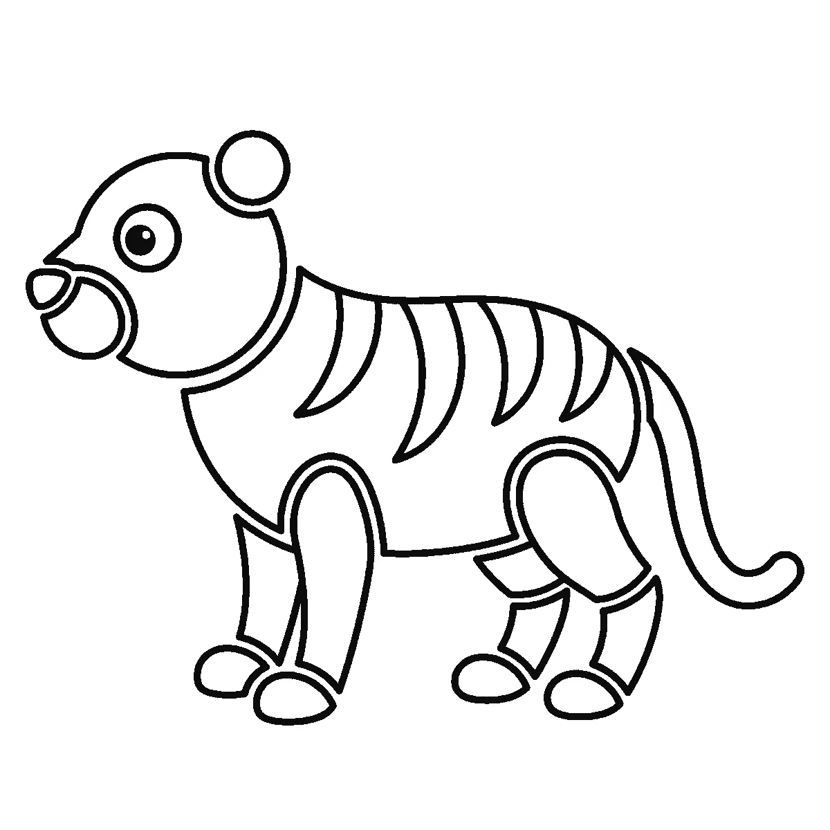 Schritt 6 von 6 — Zeichnung eines Tigers, schwarze Linien auf weißem Grund