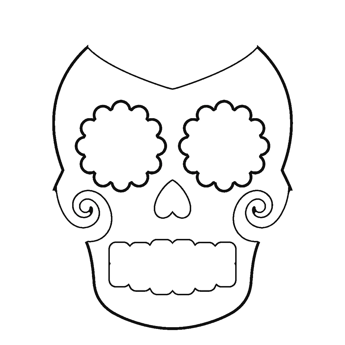 Schritt 1 von 6 — Zeichnung eines Totenkopfs, schwarze Linien auf weißem Grund