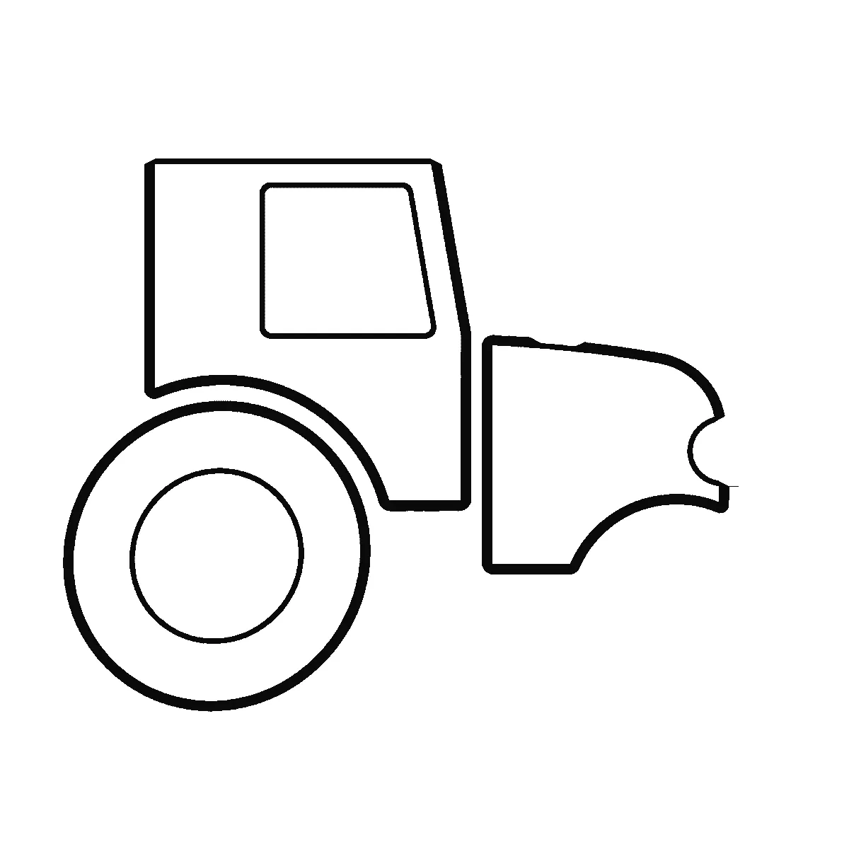 Schritt 3 von 6 — Zeichnung eines Traktors, schwarze Linien auf weißem Grund