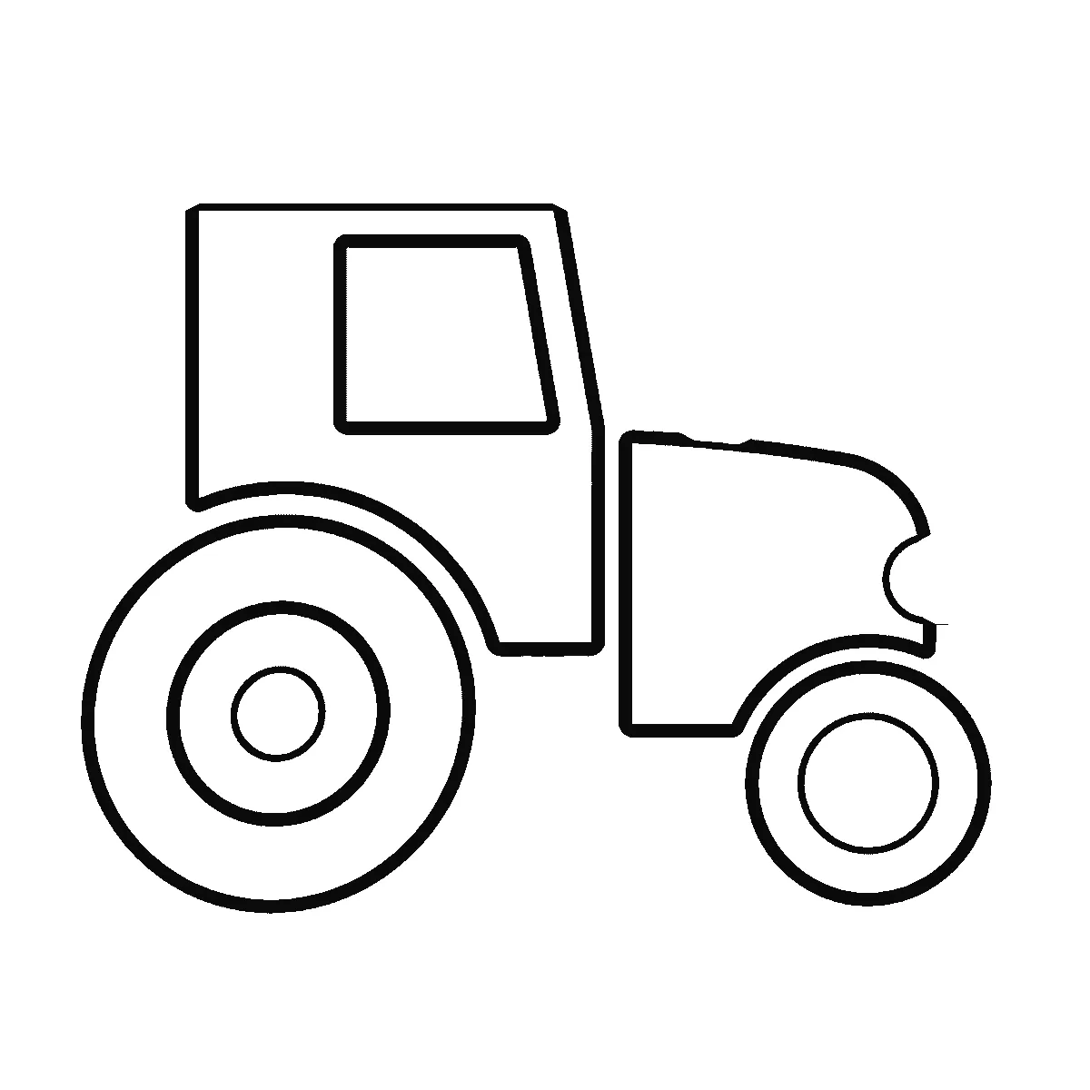 Schritt 4 von 6 — Zeichnung eines Traktors, schwarze Linien auf weißem Grund